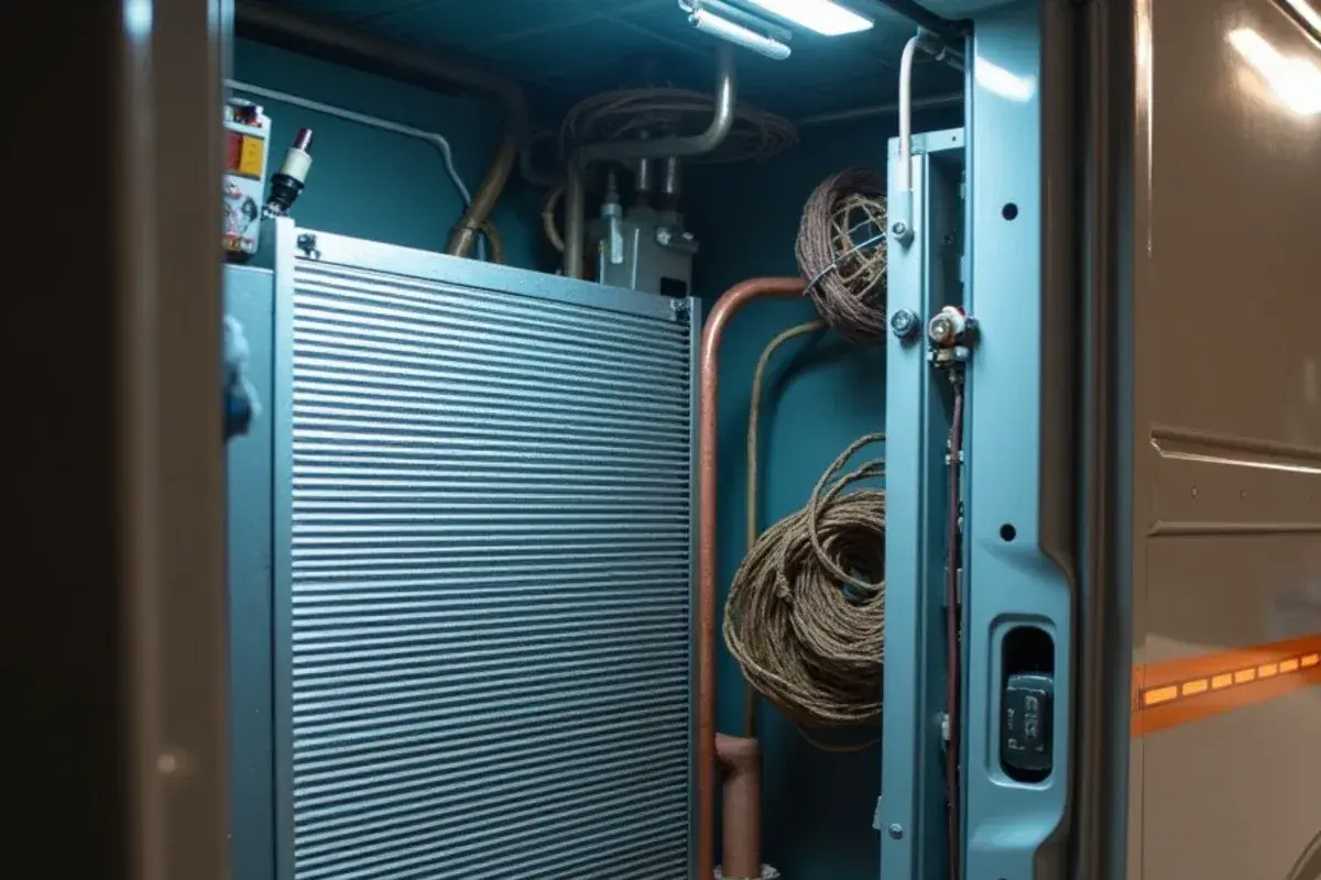 Clean, dry evaporator coil operating normally after repair in a residential home