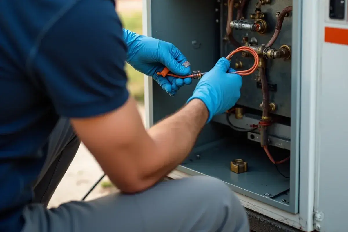 Technician replacing cracked hot surface igniter in gas furnace in a Killeen home