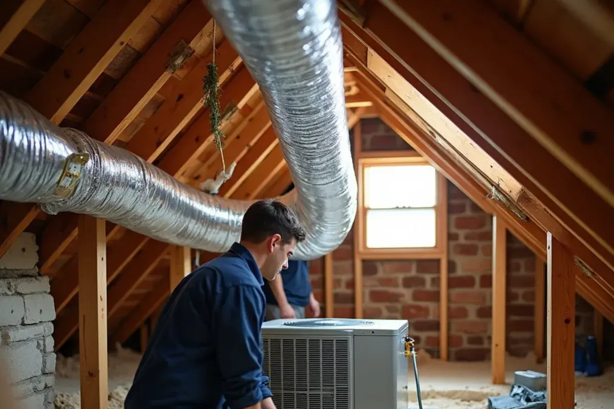 Inspecting a horizontal air handler and insulated ductwork in a well-ventilated residential attic space