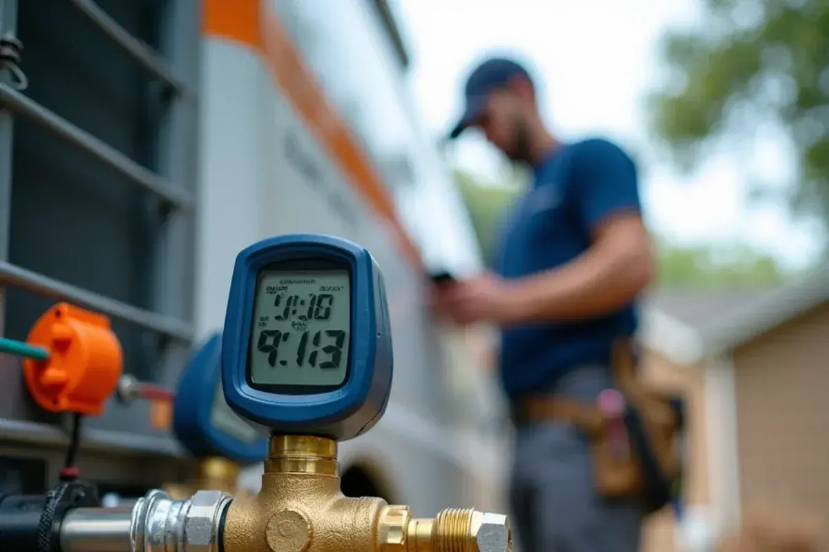 Digital manifold gauge set connected to heat pump in Bell County