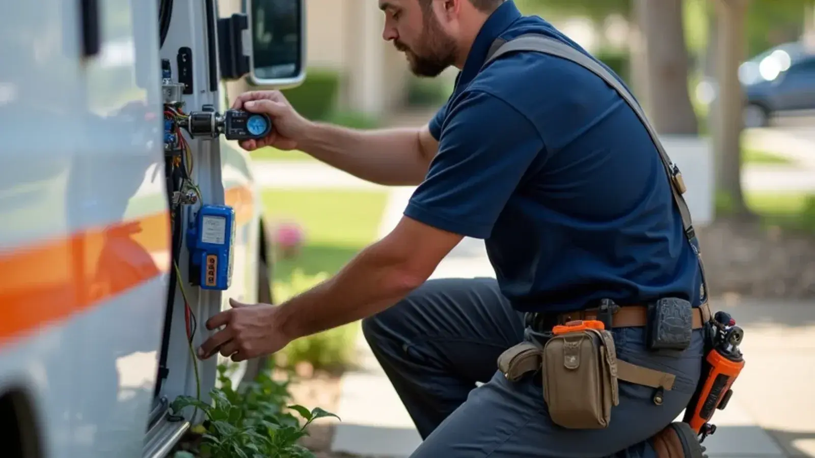 Certified HVAC technician servicing cooling equipment near military community, TX