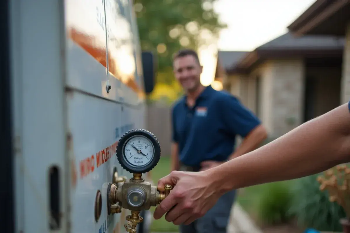 Digital pressure gauges testing refrigerant charge in Lampasas