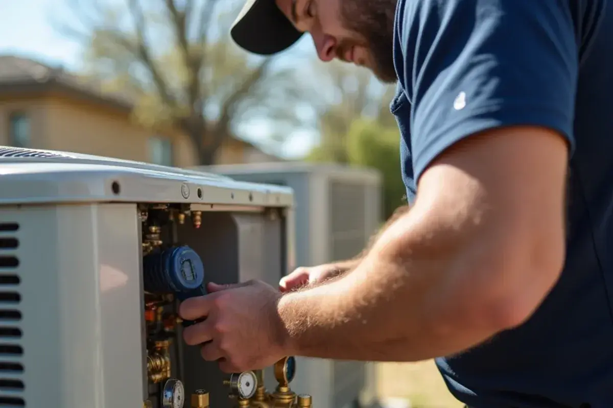 Digital gauges verifying operating refrigerant pressures in Nolanville