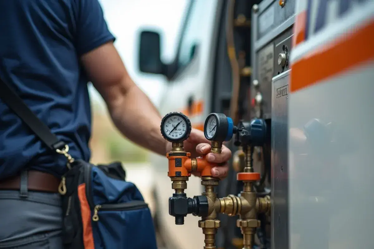 Digital gauges verifying operating refrigerant pressures in Salado