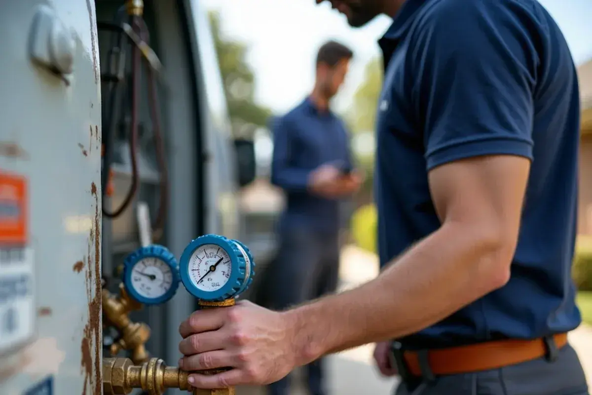 Digital gauges verifying operating refrigerant pressures in Troy