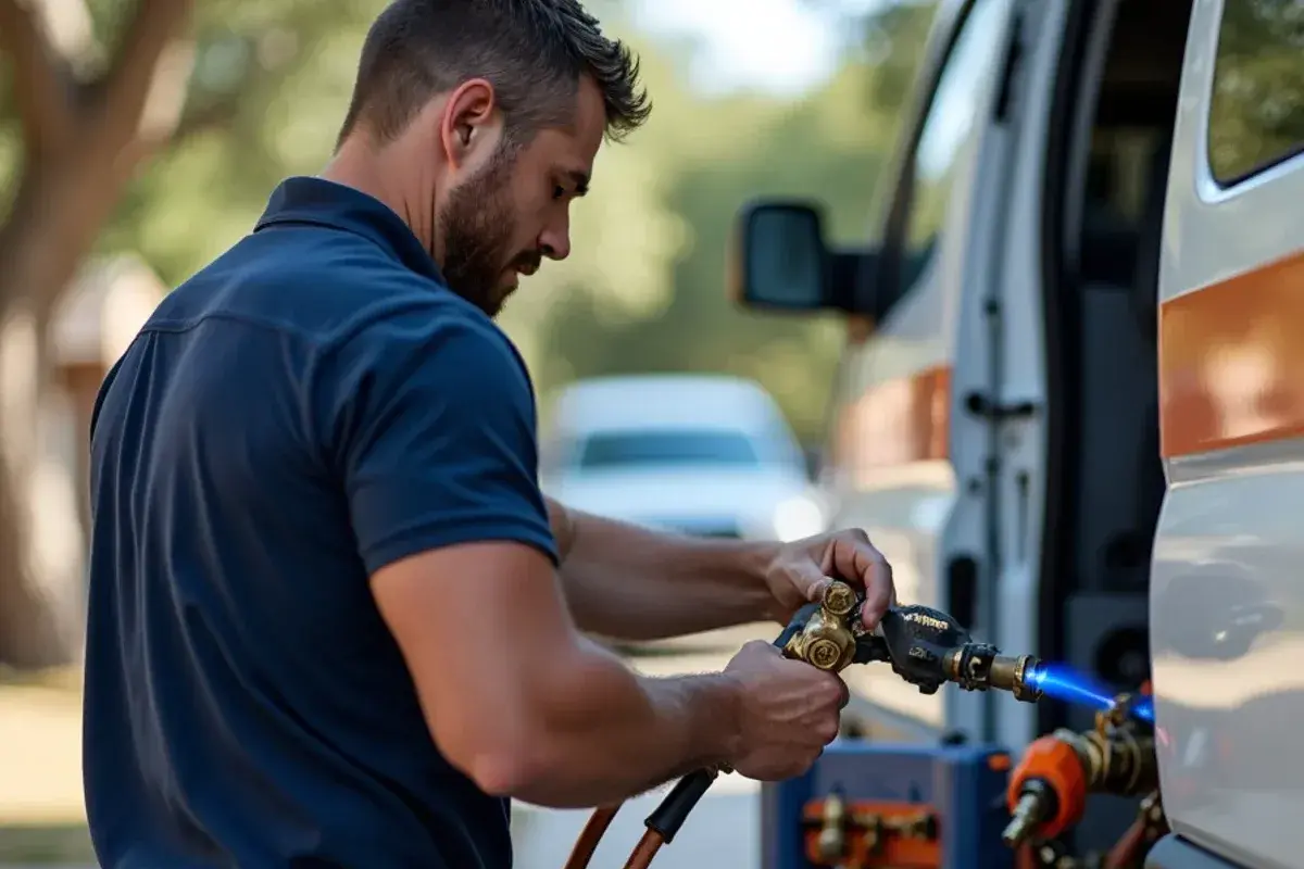 Brazing copper refrigerant lines with an oxy-acetylene torch and protective heat shield cloth